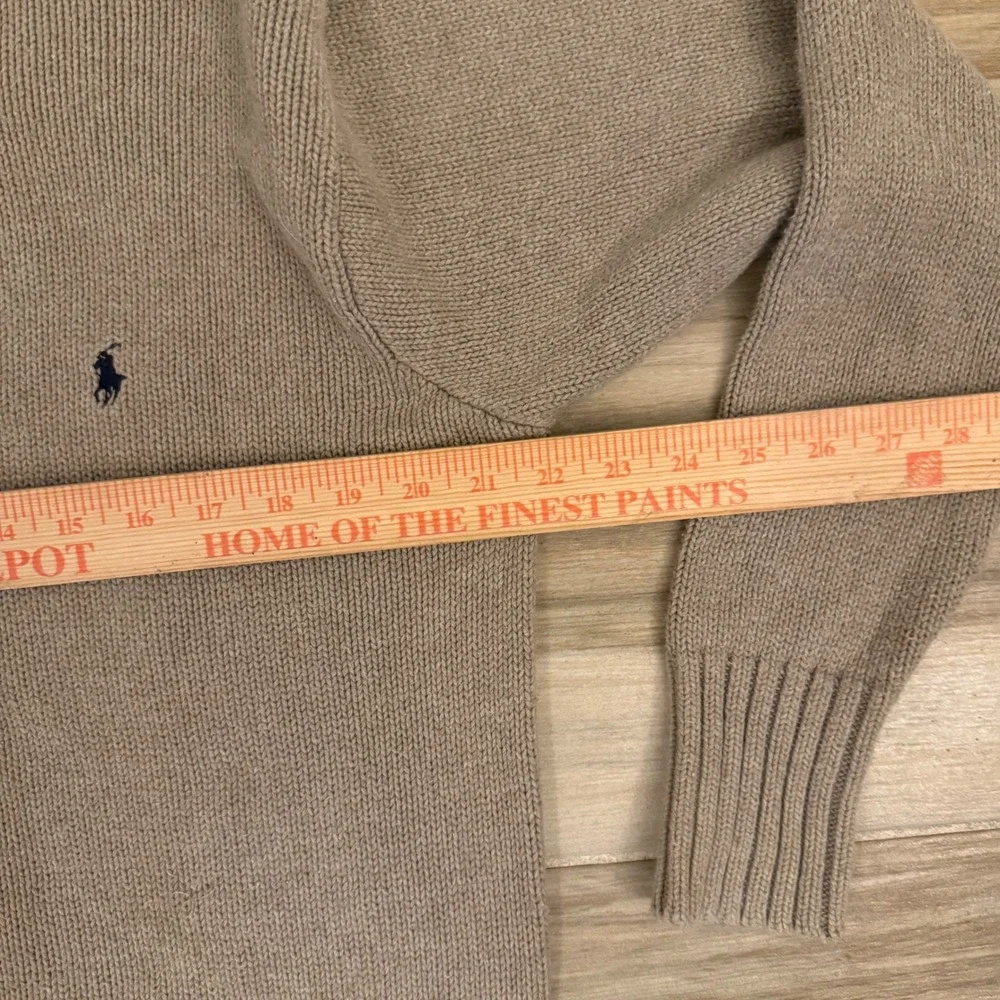 Vintage 90s Polo Ralph Lauren Cotton Knit Sweater Beige Tan Blue Pony Crewneck